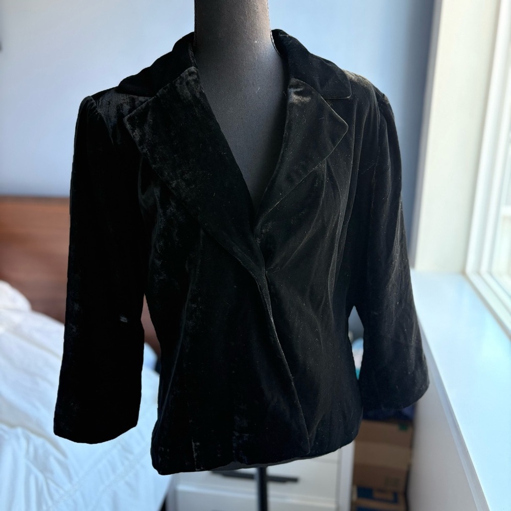 Nicole by Nicole Miller Vintage 3/4 Sleeve Black Velvet 1-Button Blazer Holiday